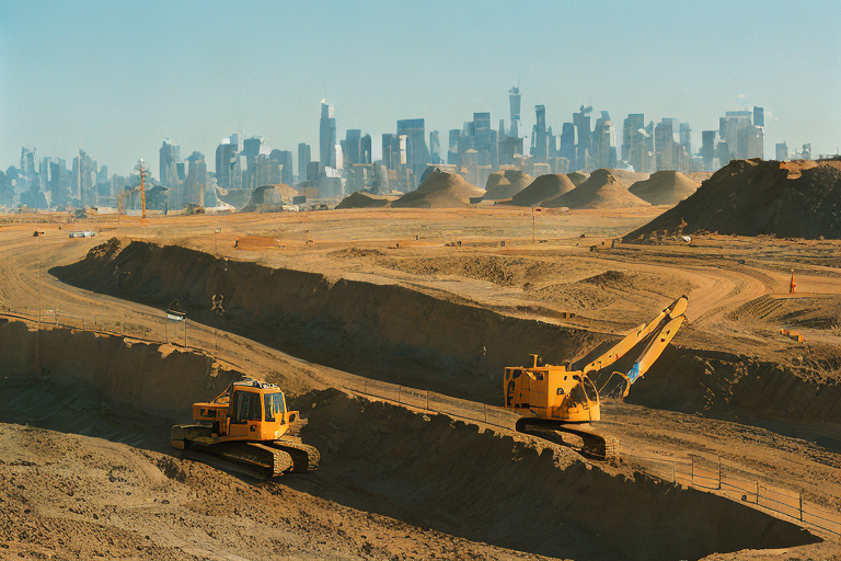 image of construction site with city skyline